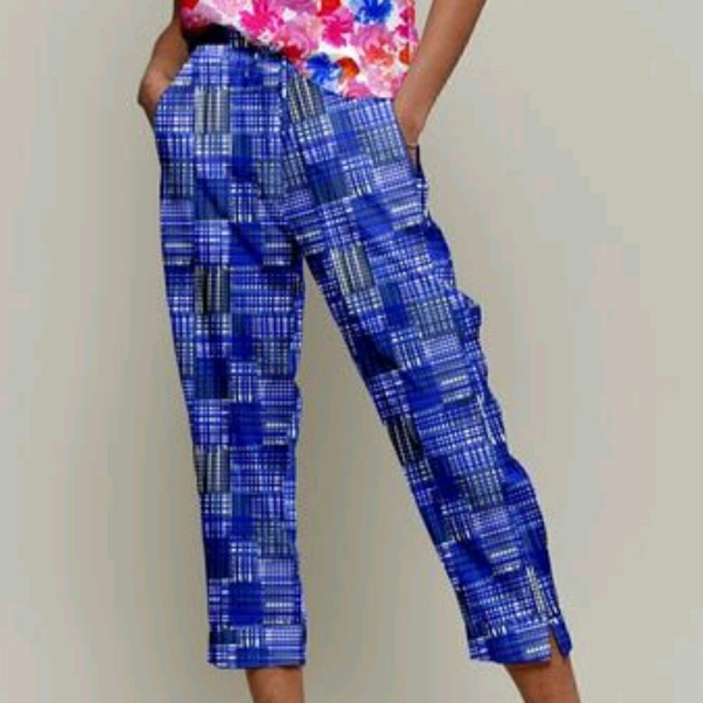 Tucker Julia Pant Maritime Liberty Weaver in Silk Crepe de Chine Plaid